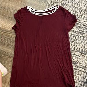 American Eagle Outfitters Red Short Sleeve T-Shirt with Peter Pan Collar